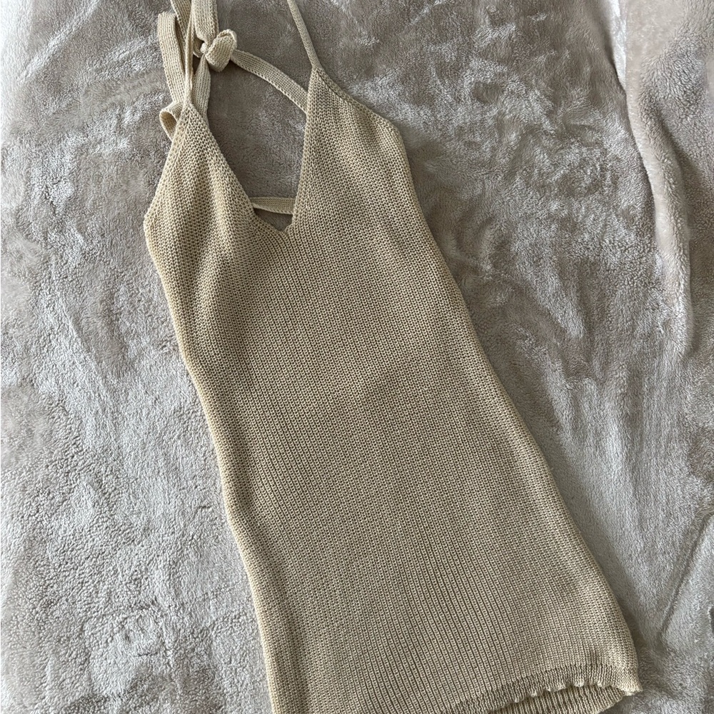 Beige Knit Halter Dress